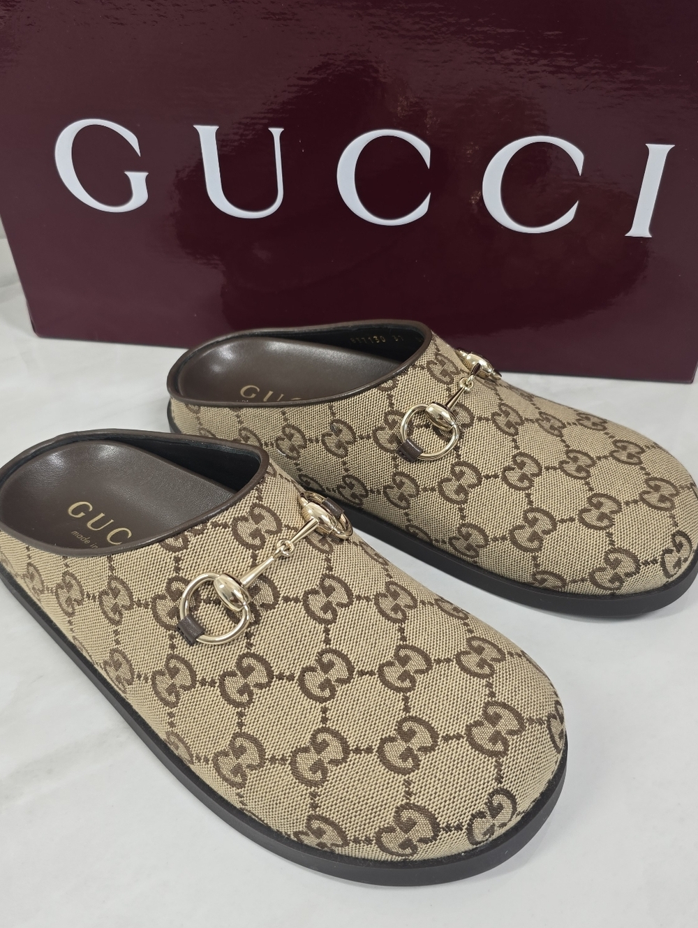 Gucci Beige Brown GG Canvas Horsebit Mules - Picture 6 of 9